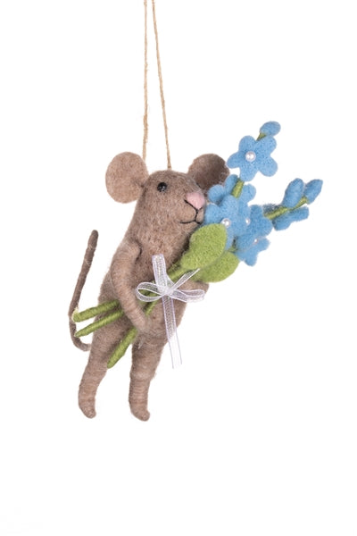 Felt Forget-Me-Not Mouse Hanging Decoration