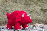 Knitted Red Triceratops Dinosaur Soft Toy