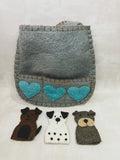 Handmade Felt Puppet Animal Bag - Grey Dog