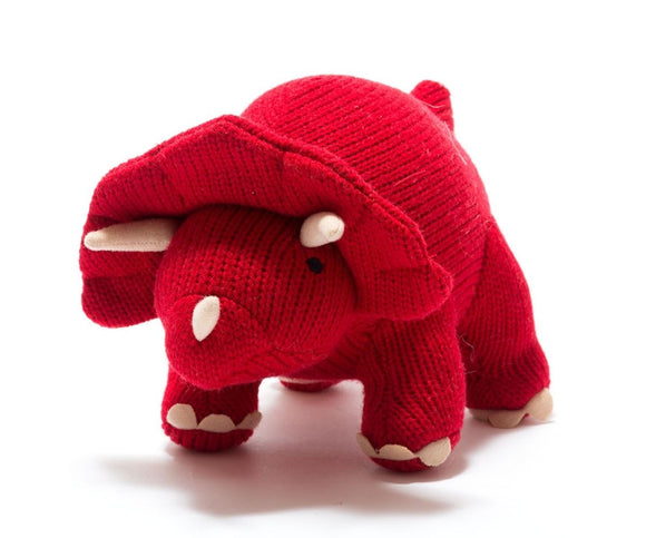 Knitted Red Triceratops Dinosaur Soft Toy