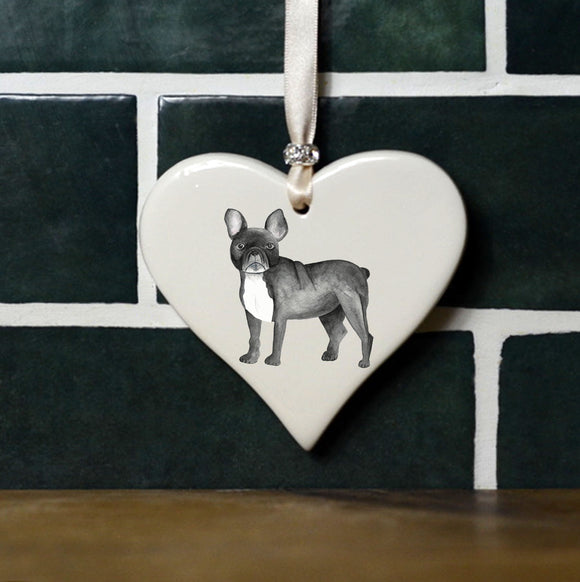 Dimbleby Ceramics - French Bull Dog Ceramic Hanging Heart