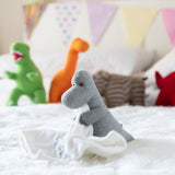 Knitted Grey Diplodocus Dinosaur Soft Toy with Comforter Blanket