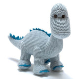 Knitted Organic Cotton Pastel Blue Diplodocus Dinosaur Rattle