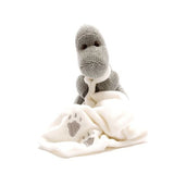 Knitted Grey Diplodocus Dinosaur Soft Toy with Comforter Blanket