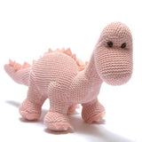 Knitted Organic Cotton Pastel Pink Diplodocus Dinosaur Rattle