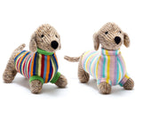 Knitted Sausage Dog in Pastel Stripe Jumper Soft Toy