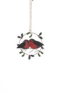 Pair of Robins in Ring - Shoeless Joe - Christmas Hanging Decoration