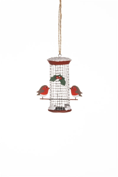 Shoeless Joe - Small Robins On Bird Feeder - Hanging Christmas Decoration