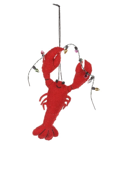 Shoeless Joe - Felt Lobster with Fairy Lights - Christmas Hanging Decoration