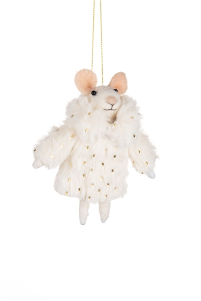 Shoeless Joe - Chardonnay Mouse in Faux Fur - Christmas Hanging Decoration