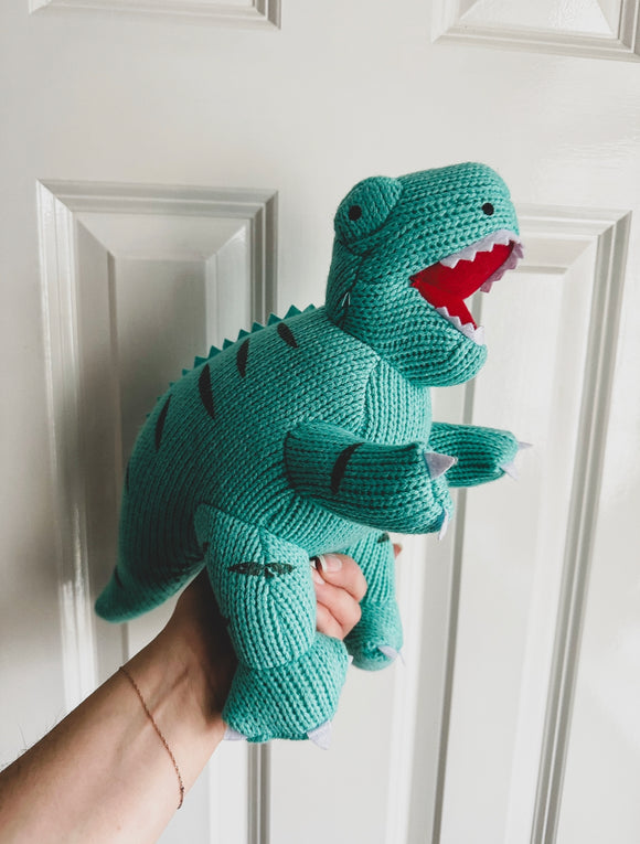 Knitted Ice Blue T Rex Dinosaur Soft Toy