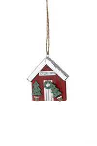 Red Potting Shed - Shoeless Joe - Christmas Hanging Decoration