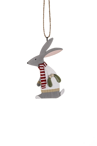 White Jumper Hare Rabbit Hanger - Shoeless Joe - Christmas Hanging Decoration