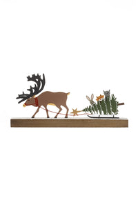 Reindeer Pulling Tree Block - Shoeless Joe - Christmas Decoration