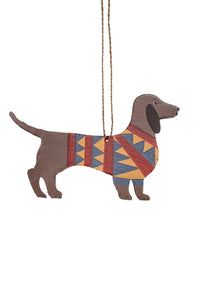 Sausage Dog Dachshund in Jazzy Jumper - Shoeless Joe - Christmas Hanging Decoration