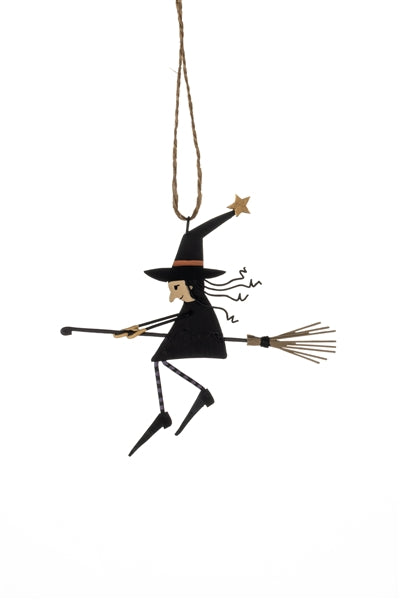 Shoeless Joe - Metal Witch on Broomstick Hanging Decoration Halloween