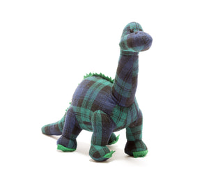 Knitted Blue Tartan Diplodocus Dinosaur Soft Toy
