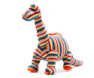 Knitted Thin Stripe Rainbow Diplodocus Dinosaur Soft Toy