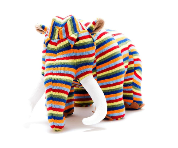 Knitted Rainbow Stripe Woolly Mammoth Dinosaur Soft Toy