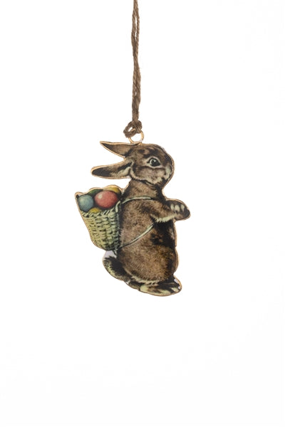 Tin Bunny with Egg Rucksack Hanging Decoration