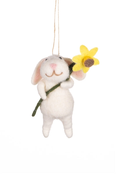 Felt Rabbit Bunny with Daffodil Hanging Decoration