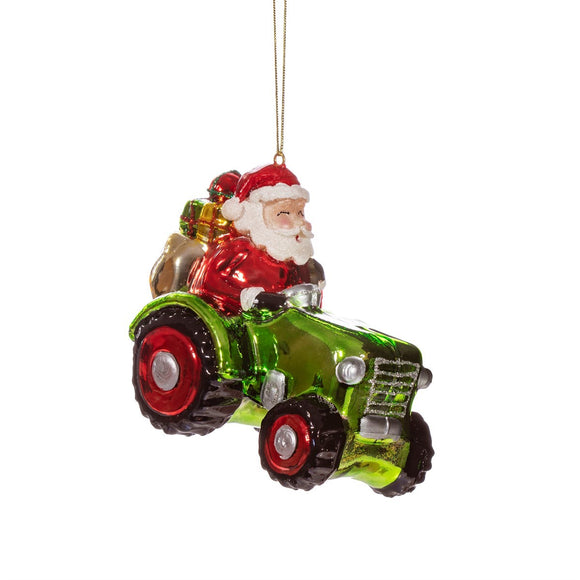 Sass & Belle - Santa On A Tractor Shaped Bauble