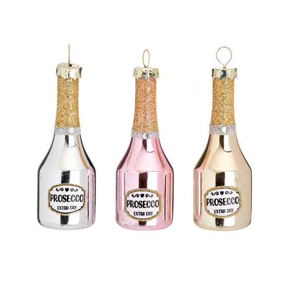 Sass & Belle - Mini Prosecco Bottle Shaped Bauble - Set Of 3