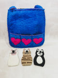 Handmade Felt Puppet Animal Bag - Blue Cat