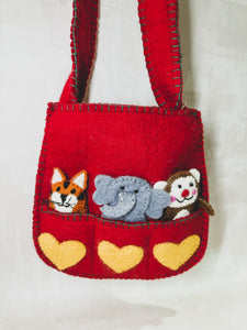 Handmade Felt Puppet Animal Bag - Red Asian