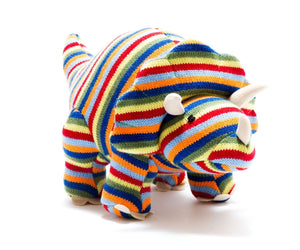 Knitted Rainbow Triceratops Dinosaur Soft Toy