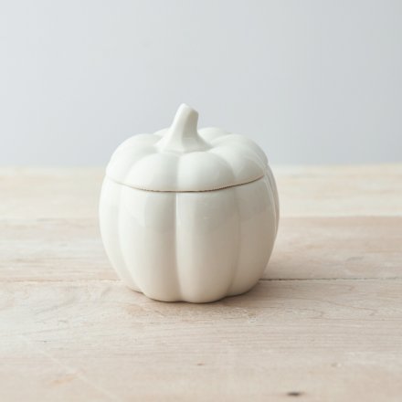 White Ceramic Halloween Pumpkin Pot