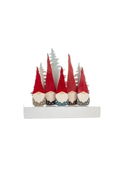 Shoeless Joe - Five Tomte Gnomes on Block - Christmas Decoration