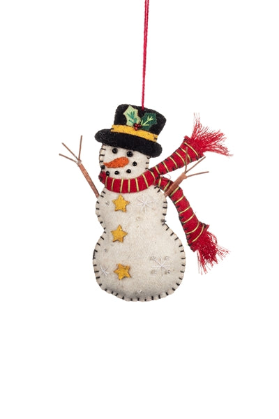 Shoeless Joe - Snowman in Hat - Hanging Christmas Decoration