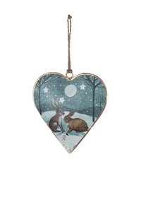 Shoeless Joe -  Heart Rabbits Bunny with Moon Heart Bauble Shape Hanging Christmas Decoration