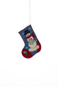 Shoeless Joe - Felt Snowman Stocking - Hanging Christmas Decoration