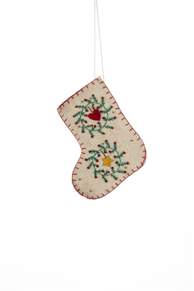 Shoeless Joe - Felt White Stocking - Hanging Christmas Decoration
