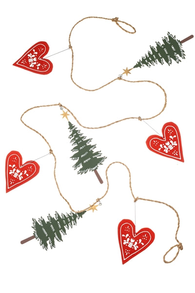 Shoeless Joe - Heart and Tree Garland - Hanging Christmas Decoration