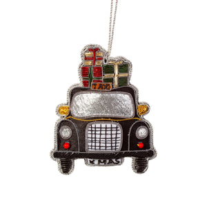 Sass & Belle - London Taxi Zari Embroidery Decoration Black - Hanging Christmas Decoration