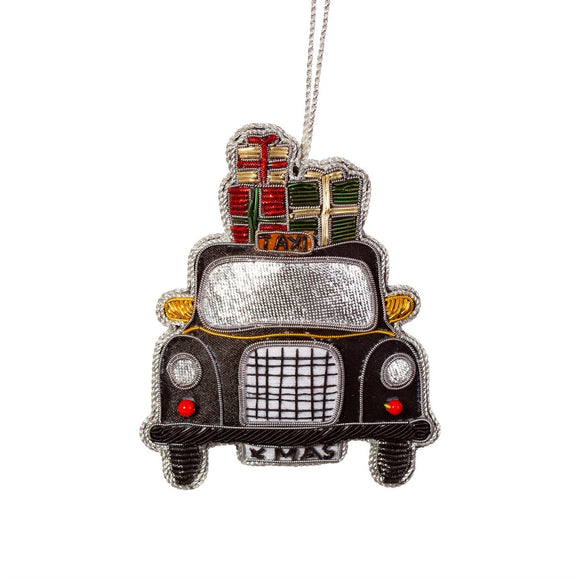 Sass & Belle - London Taxi Zari Embroidery Decoration Black - Hanging Christmas Decoration