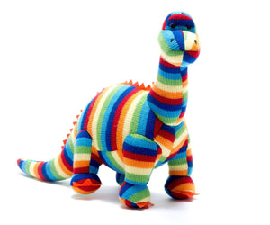 Knitted Bold Stripe Rainbow Diplodocus Dinosaur Soft Toy