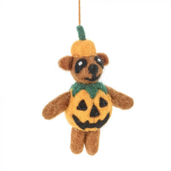 Handmade Felt Patrick the Pumpkin Bear Hanging Halloween Decoration