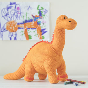 Knitted Orange Diplodocus Dinosaur Soft Toy