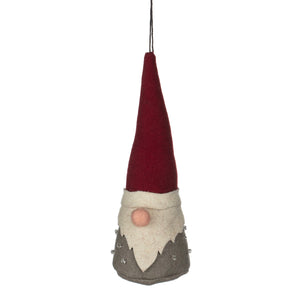 Shoeless Joe Fabric Felt Tomte Beaded Gnome Gonk Hanging Christmas Tree Decoration