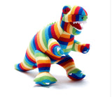 Knitted Bold Stripe Rainbow T Rex Dinosaur Soft Toy