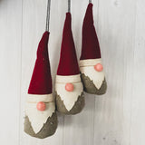 Shoeless Joe Fabric Felt Tomte Beaded Gnome Gonk Hanging Christmas Tree Decoration