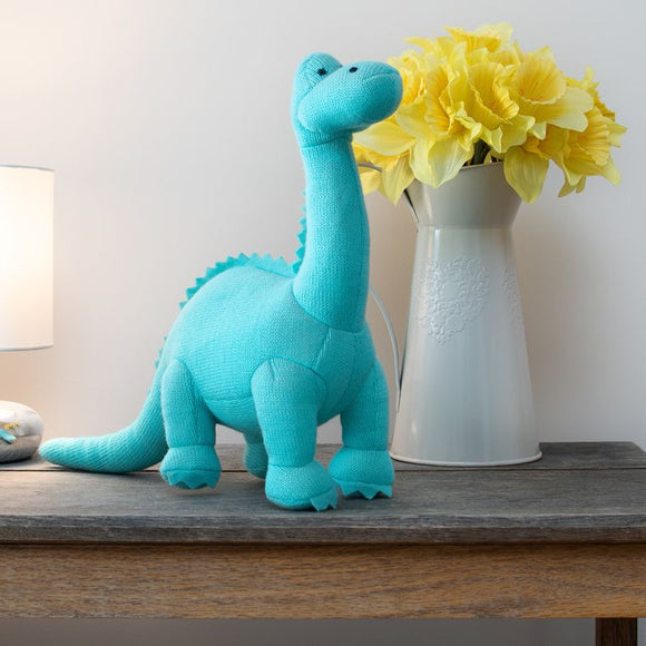 Knitted Ice Blue Diplodocus Dinosaur Soft Toy