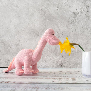 Knitted Organic Cotton Pastel Pink Diplodocus Dinosaur Rattle