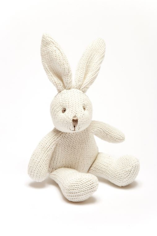 Knitted Organic Cotton White Bunny Rabbit Baby Rattle