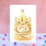 Ginger Tabby Cat Pompom Birthday Card