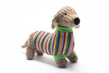 Knitted Sausage Dog in Dark Stripe Jumper Soft Toy